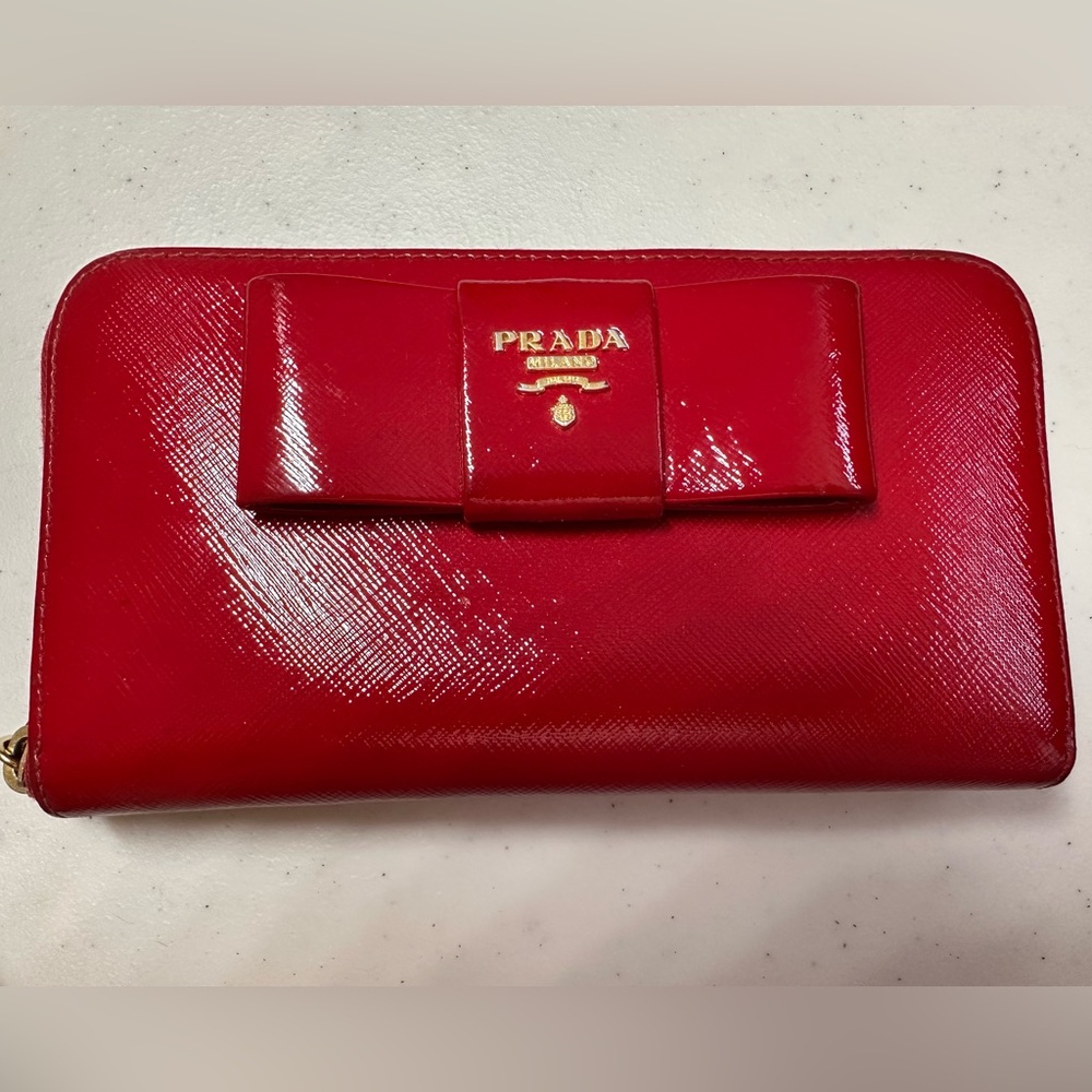 Prada Glossy Red Bow Wallet